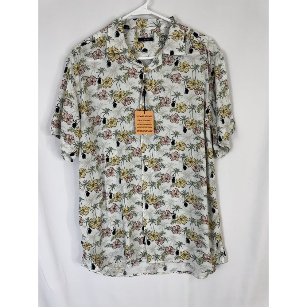 Benson Men's Tropical Floral Button Up Shirt Small NWT Hawaiian Shirt Palm Print - Picture 2 of 6